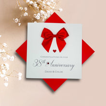 Load image into Gallery viewer, 38th Anniversary Card - 38 Year Wedding Anniversary Luxury Greeting Card Personalised - Regal Bow
