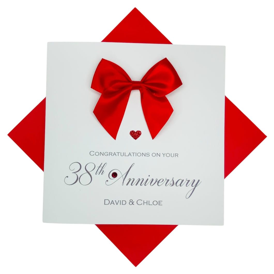 38th Anniversary Card - 38 Year Wedding Anniversary Luxury Greeting Card Personalised - Regal Bow