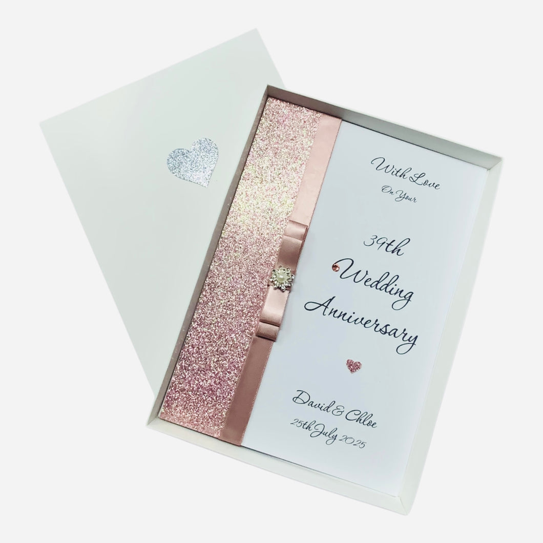 39th Wedding Anniversary Card - Lace 39 Year Thirty Ninth Anniversary - 18 Colour Coice - Luxury Bow