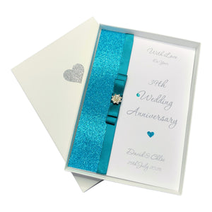 39th Wedding Anniversary Card - Lace 39 Year Thirty Ninth Anniversary -14 Colour Coice - Luxury Bow