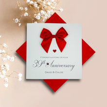 Load image into Gallery viewer, 39th Anniversary Card - 39 Year Wedding Anniversary Luxury Greeting Card Personalised - Regal Bow
