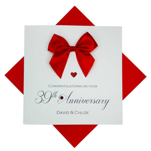 39th Anniversary Card - 39 Year Wedding Anniversary Luxury Greeting Card Personalised - Regal Bow