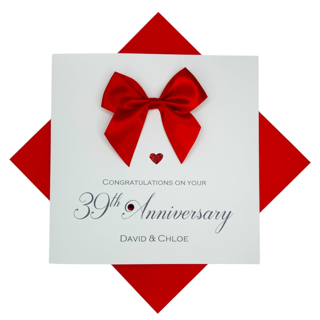 39th Anniversary Card - 39 Year Wedding Anniversary Luxury Greeting Card Personalised - Regal Bow