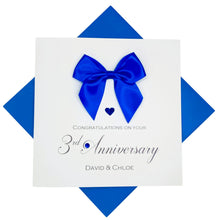 Load image into Gallery viewer, 3rd Anniversary Card - Leather 3 Year Third Wedding Anniversary Luxury Greeting Card Personalised -  - Regal Bow
