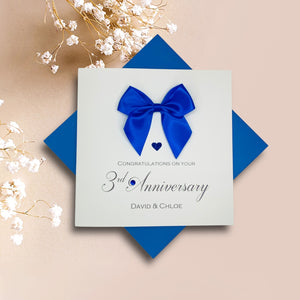 3rd Anniversary Card - Leather 3 Year Third Wedding Anniversary Luxury Greeting Card Personalised -  - Regal Bow