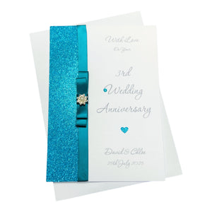 3rd Anniversary Card - Leather 3 Year Third Wedding Anniversary -14 Colour Coice - Luxury Bow