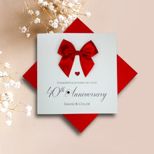 Load image into Gallery viewer, 40th Anniversary Card - Ruby 40 Year Wedding Anniversary Luxury Greeting Card Personalised - Regal Bow

