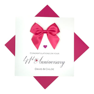 42nd Anniversary Card - 42 Year Wedding Anniversary Luxury Greeting Card Personalised - Regal Bow