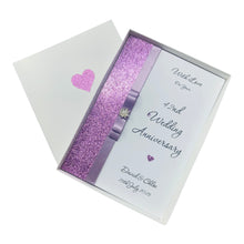 Load image into Gallery viewer, 42nd Wedding Anniversary Card - Clock 42 Year Forty Second Anniversary - 18 Colour Coice - Luxury Bow

