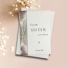 Load image into Gallery viewer, Sister Wedding Card - Personalised Luxury Greeting Card With Colour Ribbon &amp; Linen Texture
