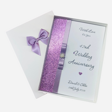 Load image into Gallery viewer, 42nd Wedding Anniversary Card - Clock 42 Year Forty Second Anniversary - 18 Colour Coice - Luxury Bow
