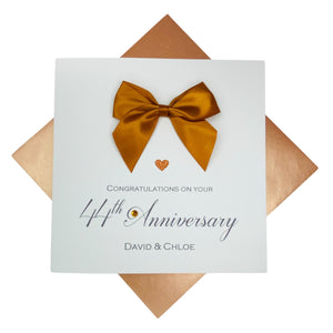44th Anniversary Card - 44 Year Wedding Anniversary Luxury Greeting Card Personalised - Regal Bow
