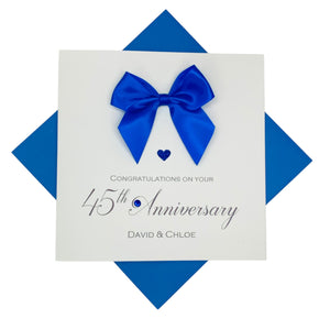 45th Anniversary Card - Sapphire 45 Year Wedding Anniversary Luxury Greeting Card Personalised - Regal Bow