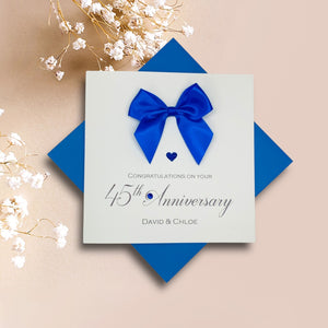 45th Anniversary Card - Sapphire 45 Year Wedding Anniversary Luxury Greeting Card Personalised - Regal Bow