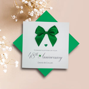48th Anniversary Card - 48 Year Wedding Anniversary Luxury Greeting Card Personalised - Regal Bow