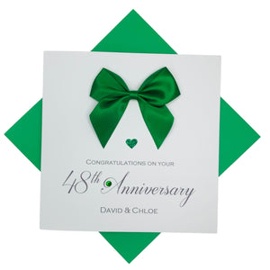 48th Anniversary Card - 48 Year Wedding Anniversary Luxury Greeting Card Personalised - Regal Bow