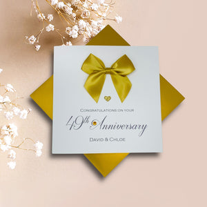 49th Anniversary Card - 49 Year Wedding Anniversary Luxury Greeting Card Personalised - Regal Bow