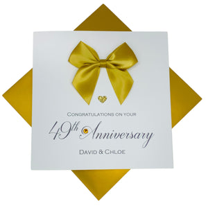 49th Anniversary Card - 49 Year Wedding Anniversary Luxury Greeting Card Personalised - Regal Bow