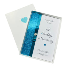 Load image into Gallery viewer, 4th Anniversary Card - Linen 4 Year Fourth Wedding Anniversary - 18 Colour Coice - Luxury Bow
