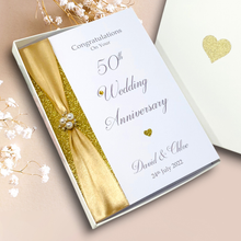Load image into Gallery viewer, 50th Wedding Anniversary Card - Golden 50 Year Fiftieth Anniversary Luxury Greeting Card Personalised
