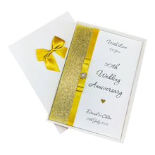 Load image into Gallery viewer, 50th Wedding Anniversary Card - Golden 50 Year Fiftieth Anniversary - 18 Colour Coice - Luxury Bow
