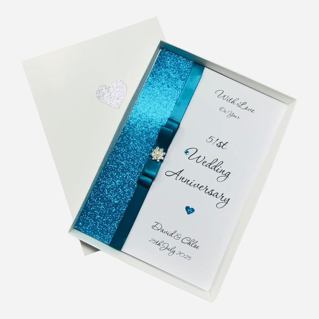 51st Wedding Anniversary Card - Photo Camera 51 Year Fifty First Anniversary - 18 Colour Coice - Luxury Bow