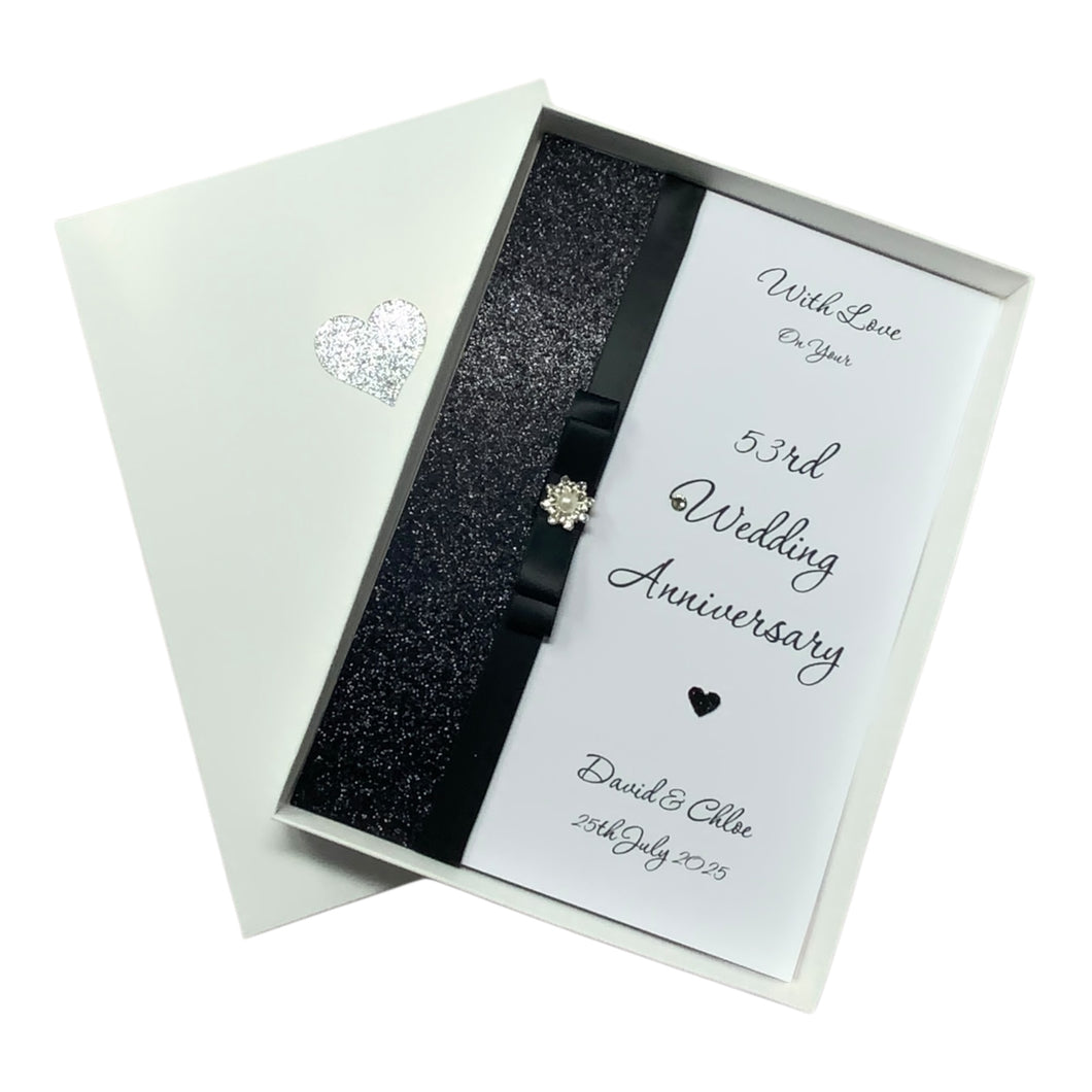 53rd Wedding Anniversary Card - Plastic 53 Year Fifty Third Anniversary - 18 Colour Coice - Luxury Bow