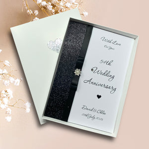 54th Wedding Anniversary Card - Glass 54 Year Fifty Fourth Anniversary - 18 Colour Coice - Luxury Bow
