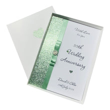 Load image into Gallery viewer, 55th Wedding Anniversary Card - Emerald 55 Year Fifty Fifth Anniversary - 18 Colour Coice - Luxury Bow
