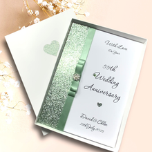 Load image into Gallery viewer, 55th Wedding Anniversary Card - Emerald 55 Year Fifty Fifth Anniversary - 18 Colour Coice - Luxury Bow

