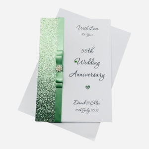 55th Wedding Anniversary Card - Emerald 55 Year Fifty Fifth Anniversary - 18 Colour Coice - Luxury Bow