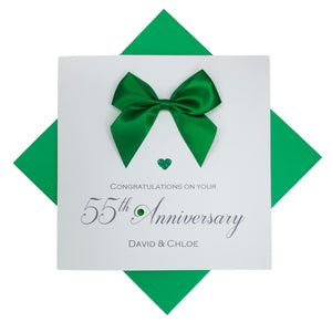 55th Anniversary Card - Emerald 55 Year Wedding Anniversary Luxury Greeting Card Personalised - Regal Bow