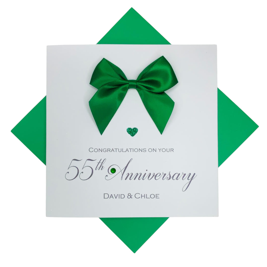 55th Anniversary Card - Emerald 55 Year Wedding Anniversary Luxury Greeting Card Personalised - Regal Bow