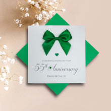 Load image into Gallery viewer, 55th Anniversary Card - Emerald 55 Year Wedding Anniversary Luxury Greeting Card Personalised - Regal Bow
