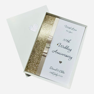 57th Wedding Anniversary Card - Night 57 Year Fifty Seventh Anniversary - 18 Colour Coice - Luxury Bow