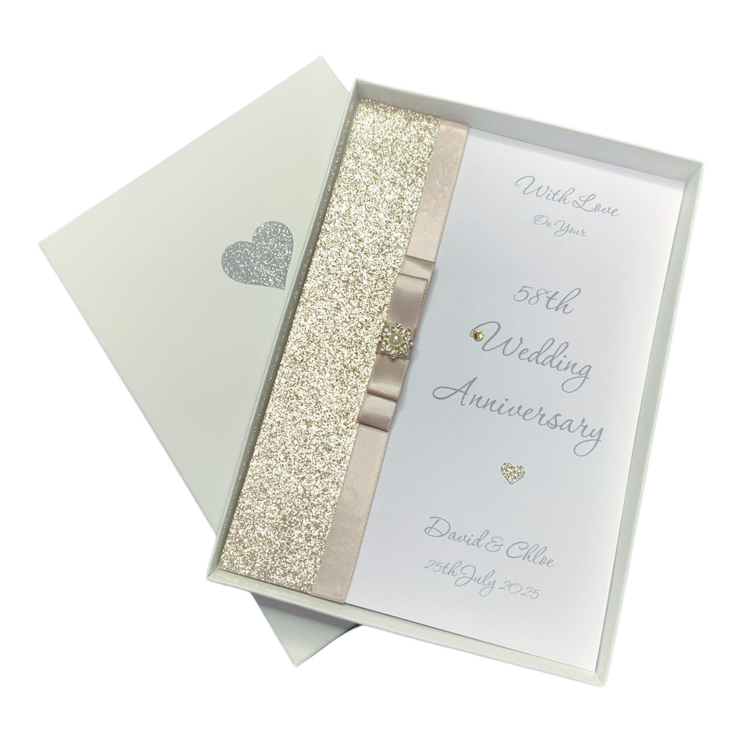 58th Wedding Anniversary Card - Faith & Hope 58 Year Fifty Eighth Anniversary -14 Colour Coice - Luxury Bow