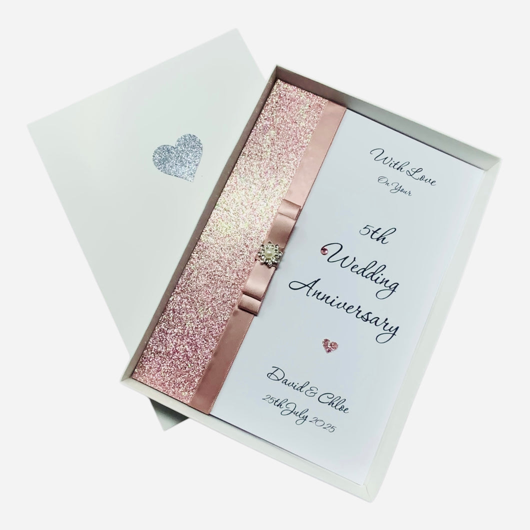 5th Anniversary Card - Wood 5 Year Fifth Wedding Anniversary - 18 Colour Coice - Luxury Bow