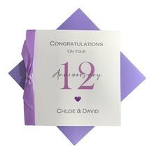 Load image into Gallery viewer, 12th Wedding Anniversary Card - Silk 12 Year Twelfth Anniversary  Greeting Card, Gift for Wife Husband Couple Friends - Ribbon Number
