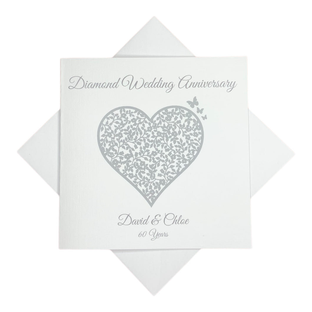 60th Diamond Wedding Anniversary Personalised Card - 60 Years - Vintage Heart