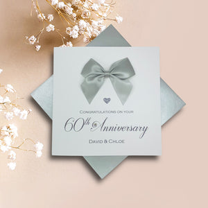 60th Anniversary Card - Diamond 60 Year Wedding Anniversary Luxury Greeting Card Personalised - Regal Bow