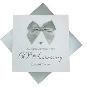 60th Anniversary Card - Diamond 60 Year Wedding Anniversary Luxury Greeting Card Personalised - Regal Bow