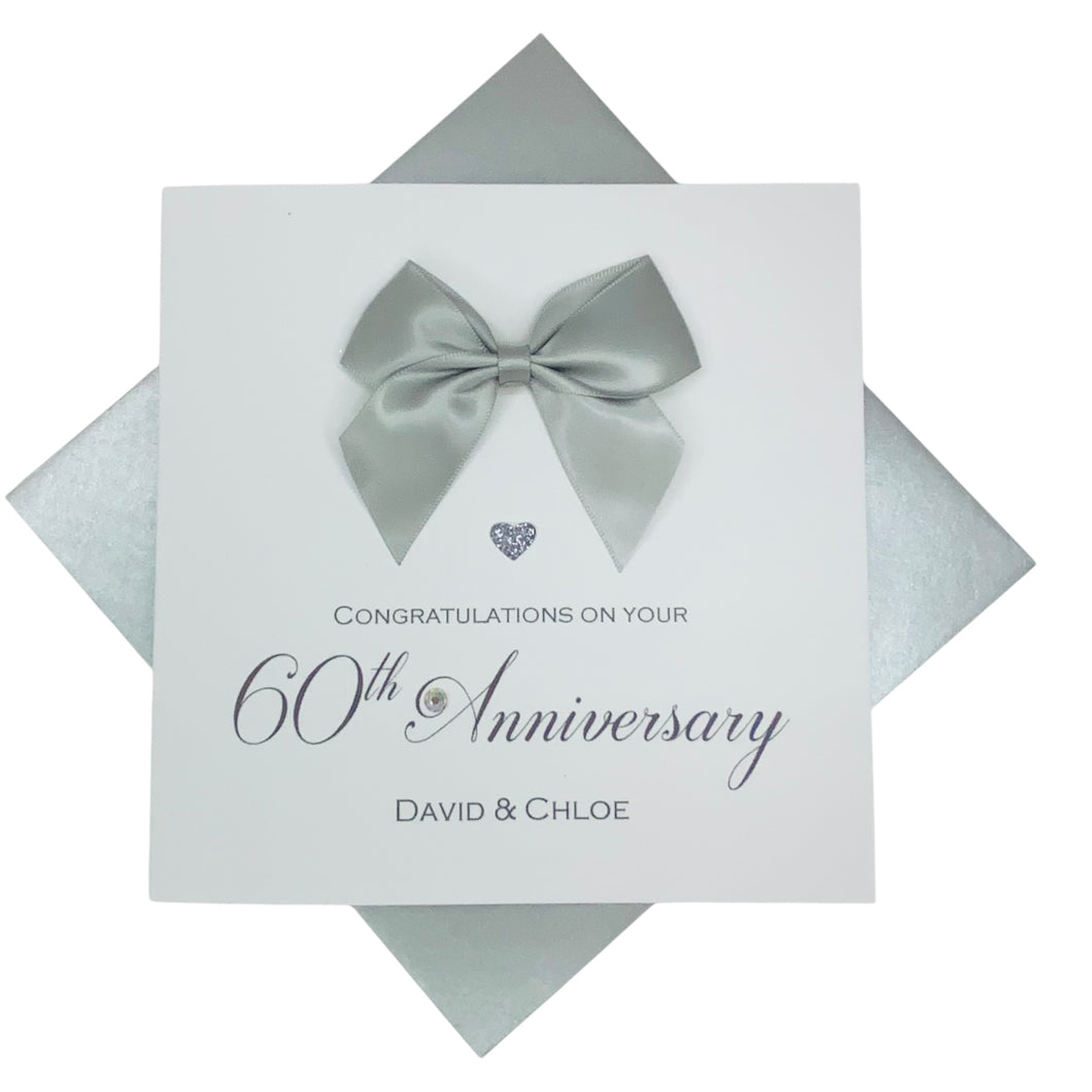 60th Anniversary Card - Diamond 60 Year Wedding Anniversary Luxury Greeting Card Personalised - Regal Bow
