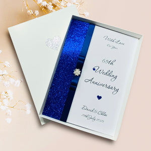 65th Wedding Anniversary Card - Blue Sapphire 65 Year Sixty Fifth Anniversary -18 Colour Coice - Luxury Bow