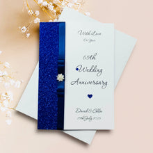 Load image into Gallery viewer, 65th Wedding Anniversary Card - Blue Sapphire 65 Year Sixty Fifth Anniversary -18 Colour Coice - Luxury Bow
