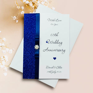 65th Wedding Anniversary Card - Blue Sapphire 65 Year Sixty Fifth Anniversary -18 Colour Coice - Luxury Bow