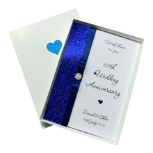 Load image into Gallery viewer, 65th Wedding Anniversary Card - Blue Sapphire 65 Year Sixty Fifth Anniversary -18 Colour Coice - Luxury Bow
