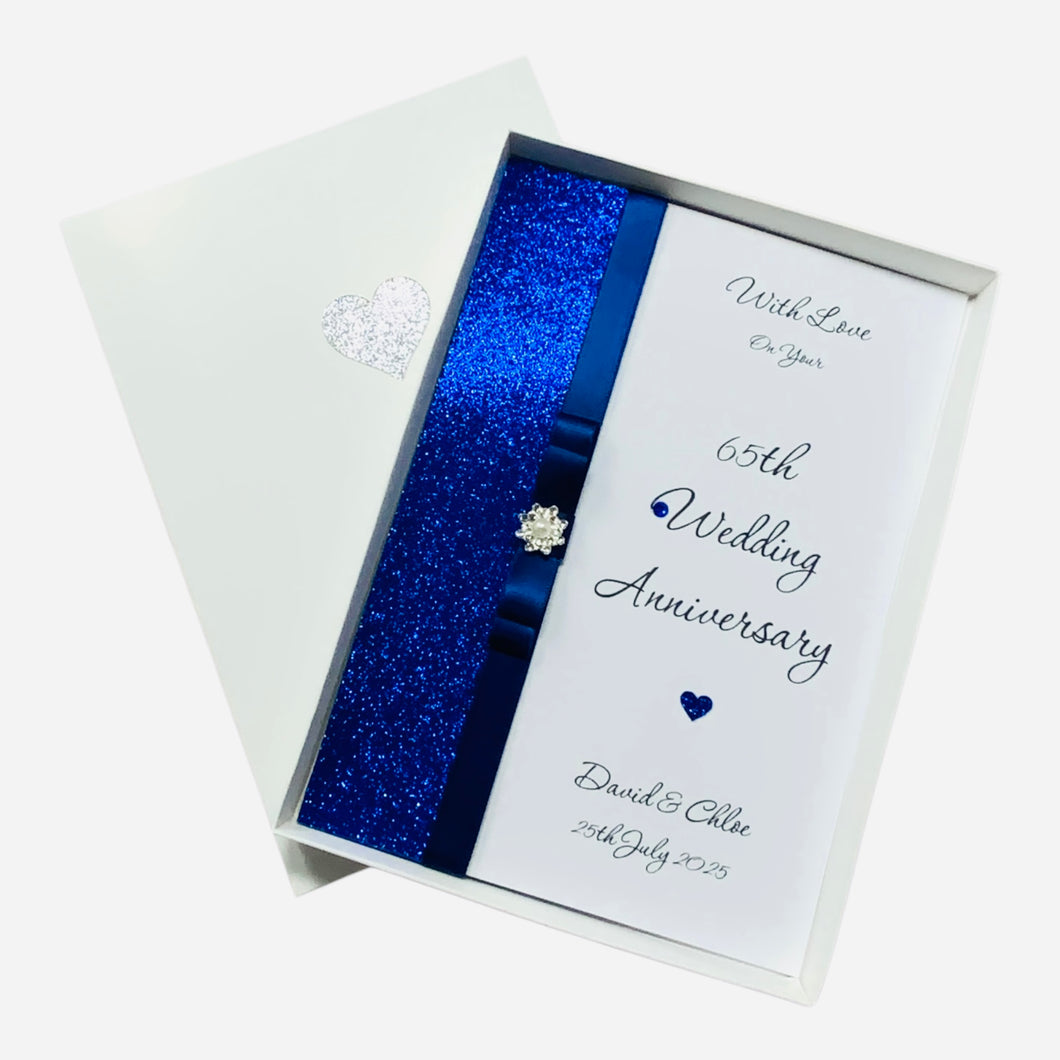 65th Wedding Anniversary Card - Blue Sapphire 65 Year Sixty Fifth Anniversary -18 Colour Coice - Luxury Bow