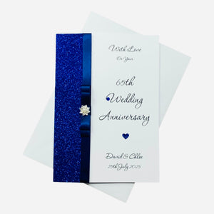 65th Wedding Anniversary Card - Blue Sapphire 65 Year Sixty Fifth Anniversary -18 Colour Coice - Luxury Bow