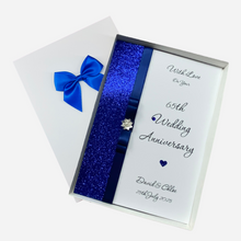 Load image into Gallery viewer, 65th Wedding Anniversary Card - Blue Sapphire 65 Year Sixty Fifth Anniversary -18 Colour Coice - Luxury Bow
