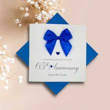 Load image into Gallery viewer, 65th Anniversary Card -Blue Sapphire 65 Year Wedding Anniversary Luxury Greeting Card Personalised - Regal Bow
